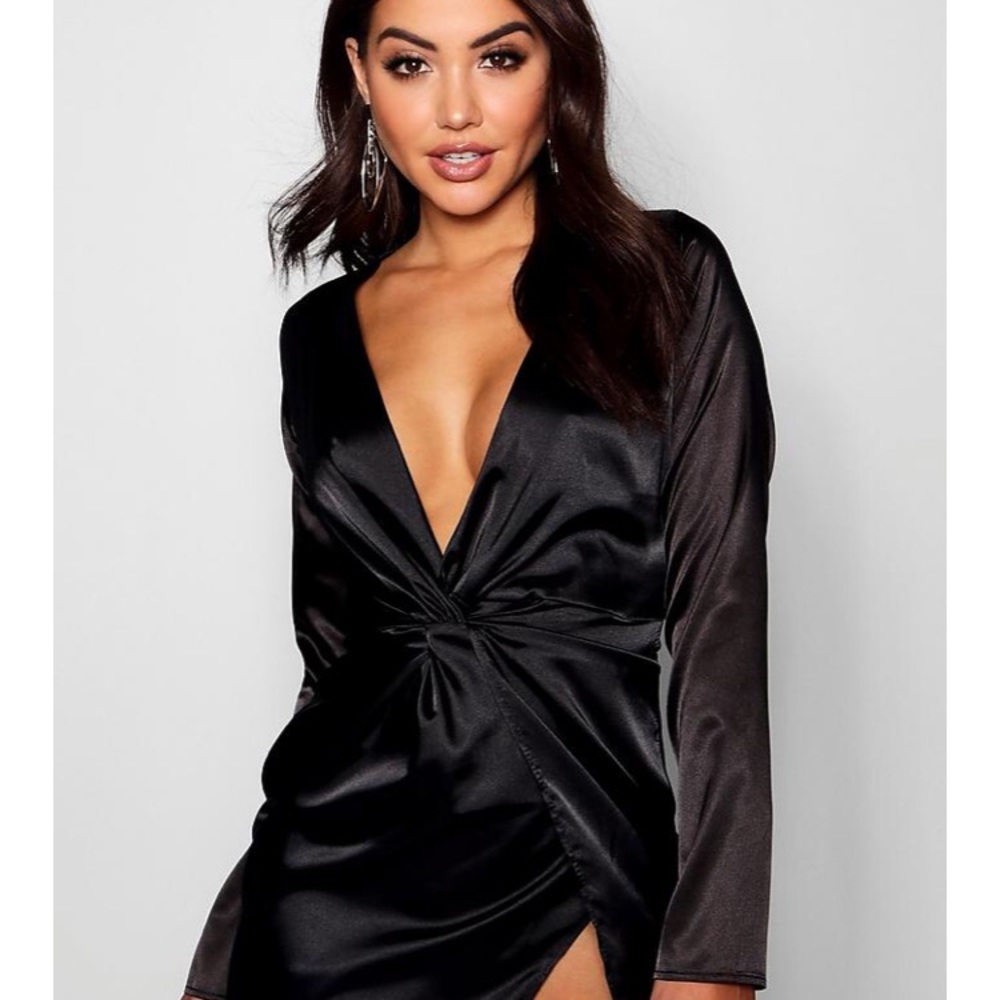 Satin twist front tie dress